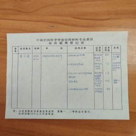 闻立时院士亲笔手迹：中国空间科学学会空间材料专业委员会成果登记表