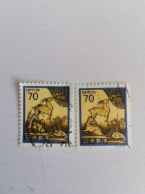 日本 1982年 新动植物国宝Ⅴ-山嵵绘砚箱 2枚 外国邮票