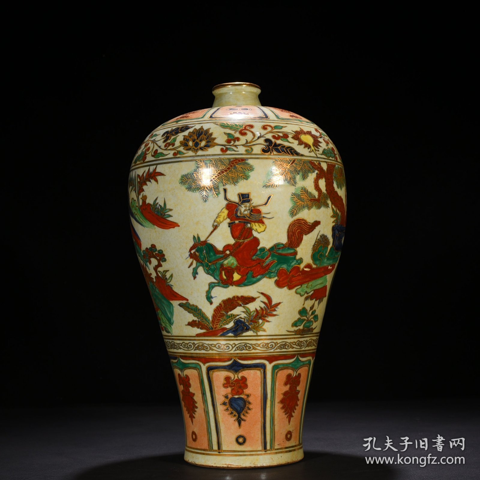 元至正八年款五彩描金萧何月下追韩信人物梅瓶 44*27厘米