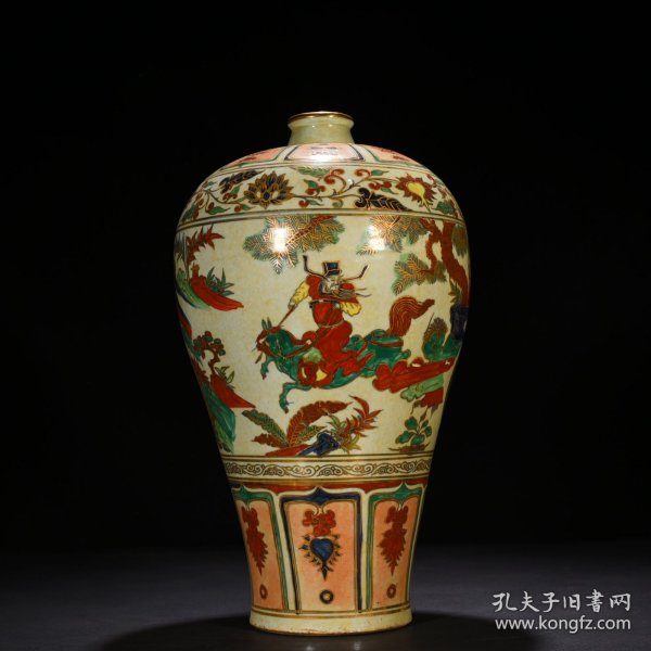 元至正八年款五彩描金萧何月下追韩信人物梅瓶 44*27厘米