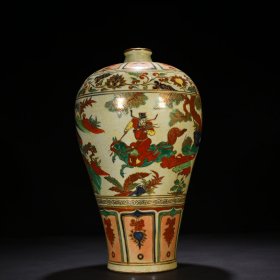 元至正八年款五彩描金萧何月下追韩信人物梅瓶 44*27厘米