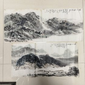 常州名家：薛金炜（先生）国画《君山朗吟亭》软片80*33cm —— 另赠：初稿一帧（包邮）！