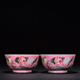 胭脂红釉荷花花卉纹杯 4.5*9.8厘米