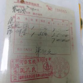 同合客栈  未达起征点结账单
沈阳市北市区电车路大街四零七号
1952年