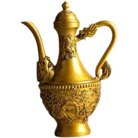 黄铜纯铜仿古酒壶双龙酒壶可使用铜茶壶龙壶水壶镇宅家居工艺品