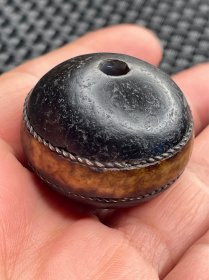 藏传玛瑙一线药师镶银大珠33.5x26.5mm