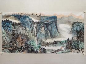 保真书画，中国美协会员，王众四尺整纸山水画《山水竞秀》68×137cm，软片。