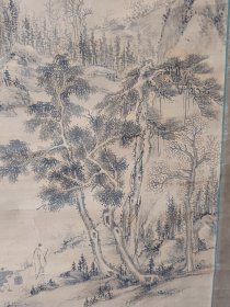 清代大幅山水画，仿元代画家王蒙，画工好，画心尺寸132*56厘米