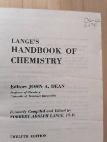 货号:城264 Langes handbook of chemistry(兰格氏化学手册，第12版)