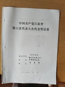 清江市饮食公司车站饭店主任刘成松1977年江苏省党的六大代表登记表