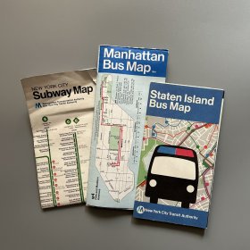 【老地图】纽约大都会运输署（MTA）原版美国交通旅游图 3种合售 曼哈顿、斯塔滕岛巴士地图、纽约市地铁图（ Manhattan & Staten Island Bus Map & New York City Subway Map）
