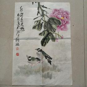 1241  江苏泰州国画院原院长 著名书画家 俞振林  花卉条幅