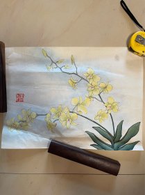 高红花卉国画花鸟画字画书画横幅作品纯手绘无题有章款