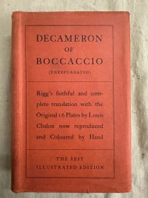 The Decameron of Giovanni  Boccaccio 《十日谈》 大约1932年出版，布面精装，烫金封面书脊，带罕见书衣，Louis Chalon插图本，其中有16幅纯手工上色插图