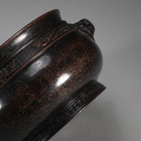 明 铜胎错银丝夔龙纹狮首耳簋式炉