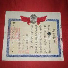 1951年山西省襄陵县毕业证书(带毛主席头像)