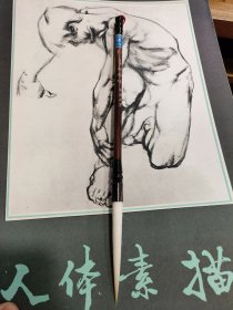苏州湖笔 李白醉咏 纯羊毫长锋 出锋82mm 口径10mm 红木笔杆 上下天然牛角 90年代初制笔
