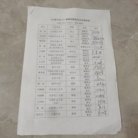 《天然气化工》编辑部编委会签到表：院士/段雪、包信和、郭烈锦，研究员/王建国、王公应、潘秀连、蒋毅，教授/徐华龙、马丁、程易、刘海峰、刘清雅、胡常伟等，多位教授级高工等（3位院士，4位研究员，11位教授级工工程师，11位教授）