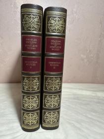 Christmas Stories by Charles Dickens Complete Work Oxford Leather Gilded 2 Vols,《圣诞颂歌》查尔斯·狄更斯 ，瑞士Edito-Service出版社1970年出版狄更斯逝世100周年纪念限量版精装书