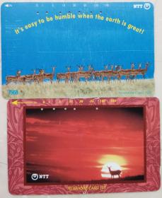 日本电话卡～哺乳动物专题--羚羊/落日夕照（过期废卡，收藏用）