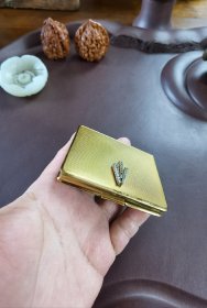 包金粉盒镶砖石化妆盒7.6*6*1.2cm