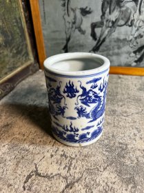 90年代，乾隆款，青花笔筒