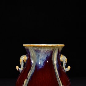旧藏 清乾隆郎窑红曜变象耳尊 高18.5厘米 宽13.5厘米