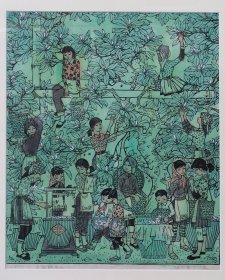 杨明义水印木刻版画代表作《白兰飘香》·1982年中国首次赴法国春季沙龙美展中国版画参展作品