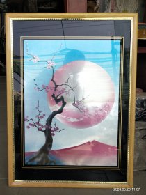 80年代自然风光织锦丝织画带相框