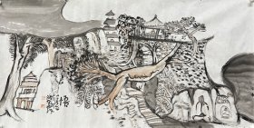 谢@@家@@俊 中美协会员，写意山水《悟》二零一九年八月创作，尺寸：136*68cm