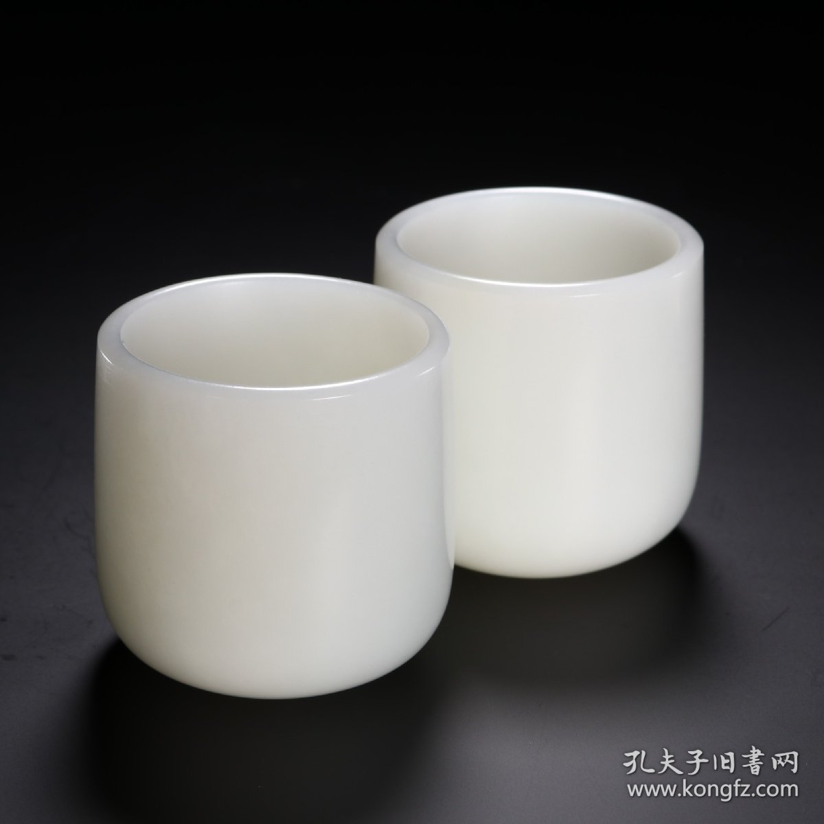 清 和田玉籽料玉杯一对