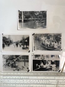 民国抗战时期1939年天津大水灾被淹没的天津吉野街（今察哈尔路）、白敬宇眼药等新闻老照片5张