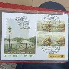 F1801外国信封 06年巴黎夏季集邮沙龙邮展纪念封 贴德国欧元邮票 2006世界遗产 莱茵河河谷 1全 四方联