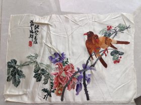 民国 花鸟 绣品 协庆祥湘绣庄出品 绫本 品相如图 尺寸48x34cm左右 包民国