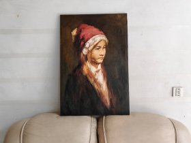 佚名人物肖像油画“戴红帽子的少女”9060