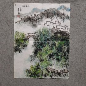 旧国画软片 江南春早 原稿手绘真迹 画心软片尺寸45*34厘米