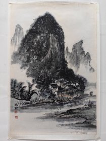 老托心山水画，阳太阳 ，尺寸70X46公分
