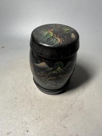 80年代左右，福州手绘椭圆形漆器茶叶罐一只。