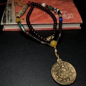 乡下偶遇老者珍藏朱砂菩提配龙眼六眼天珠、十二生肖九宫格牌吊坠项链