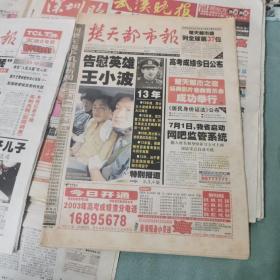 2003年6月29日，楚天都市报：王小波特别报道、高考成绩公布、楚天都市报列全球第37位