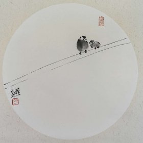 y192. 精品国画，禅一款，《麻雀图》。保真，假一罚十。