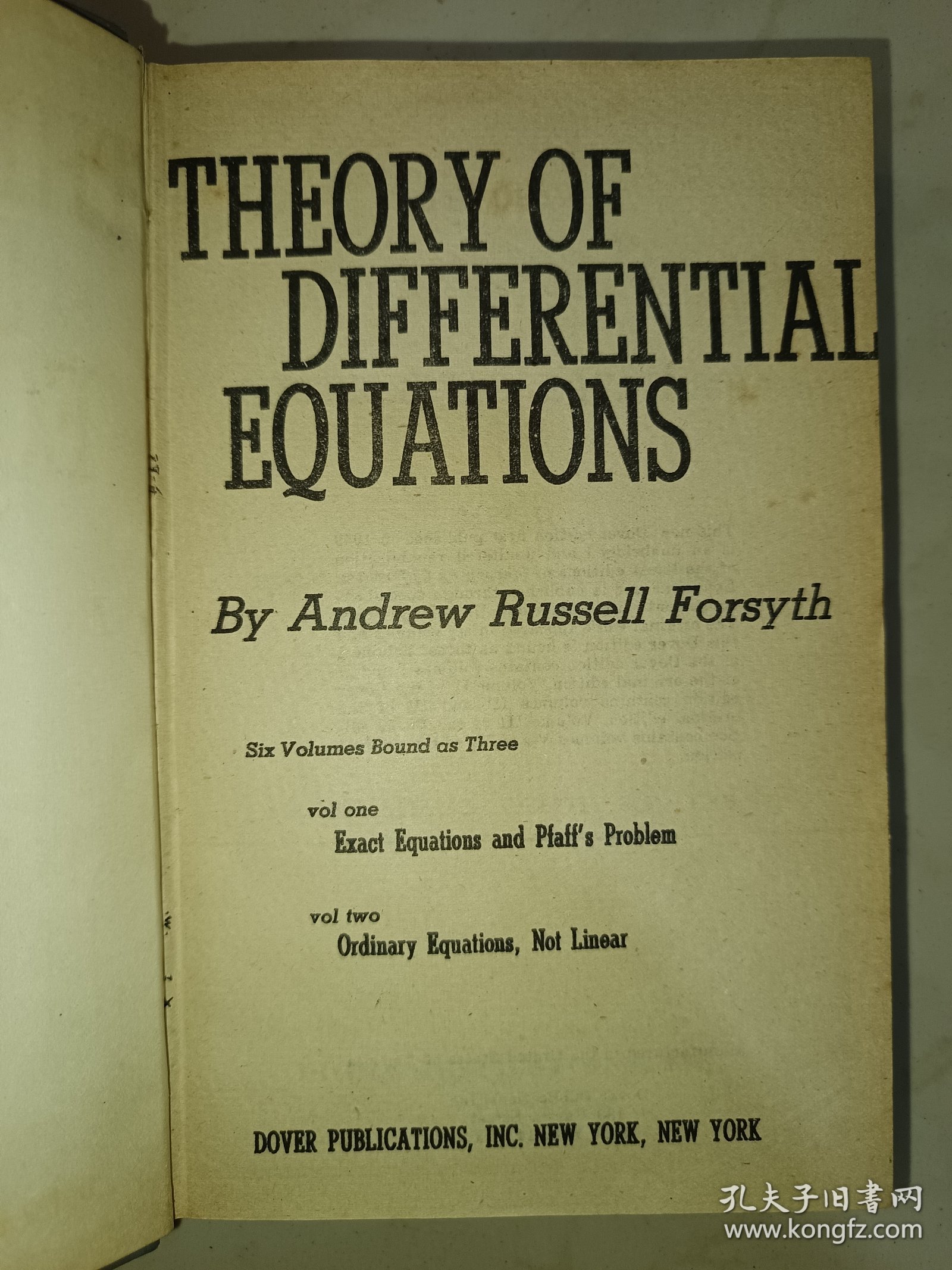 Theory of Differential Equations (微分方程论)(全三册)(目录见图)(作者：著名数学家Andrew Russell Forsyth)