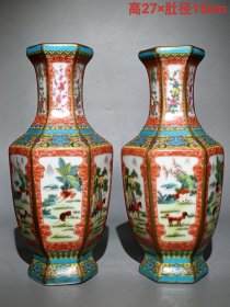 清代 珐琅彩【十二生肖】六方赏瓶 画工精美，品相完整。