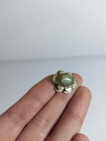 清代老银翡翠帽花，