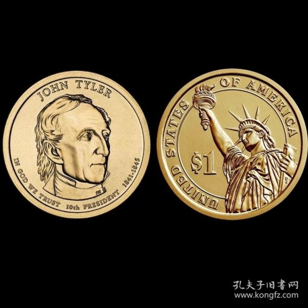 美国总统币2009年 第10任 约翰·泰勒 26mm 一美元纪念币 拆卷品相全新未流通 普制币难免有氧化划痕瑕疵