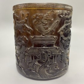 仿琥珀鲤鱼跳龙门笔筒 尺寸如图