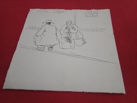 旅法华人美术家李芳于八十年代钢笔画《候车》(此为绘画原作，19×18厘米；未署名，未钤印；画家处女作，成长的轨迹，早期的印记，弥足珍贵，值得收藏)
