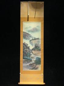 名家绢本绫裱  《梦月山水》   装裱精美  惊燕带  双木轴头完整  钤印  适合玄关  场馆会所及茶挂  3847中古真迹书画