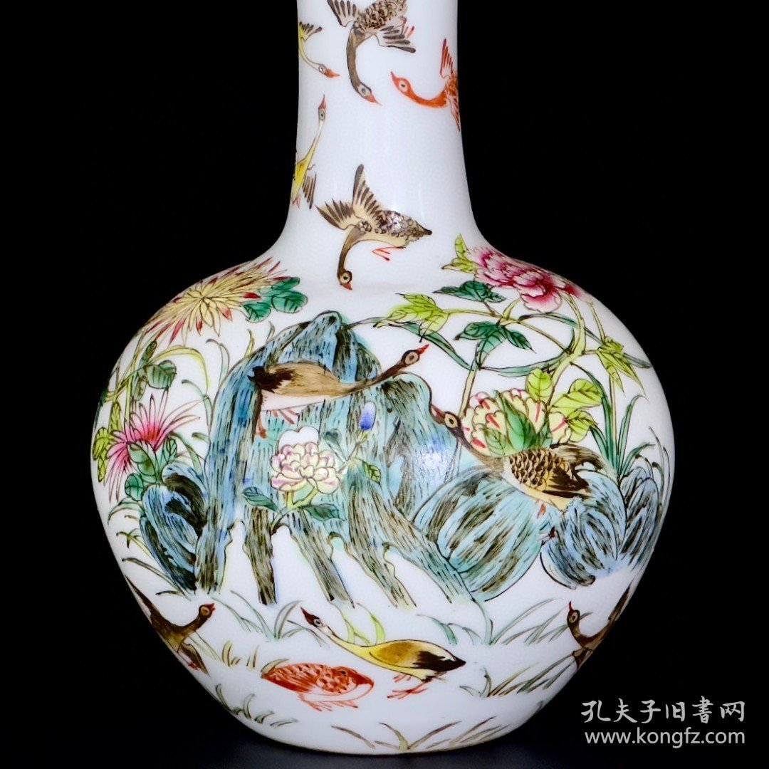 清乾隆珐琅彩花鸟纹天球瓶 古玩古董古瓷器老货收藏