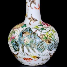 清乾隆珐琅彩花鸟纹天球瓶 古玩古董古瓷器老货收藏